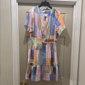 Anthropologie Pink and Blue Ruffled Sundress